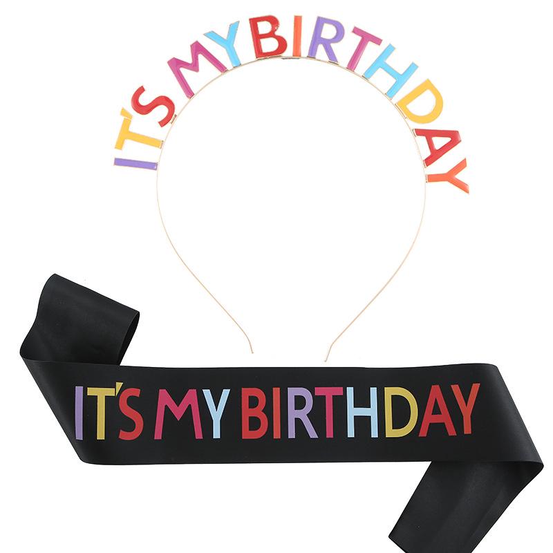 Colorful 'It's My Birthday' Headband & Birthday Girl Sash Set