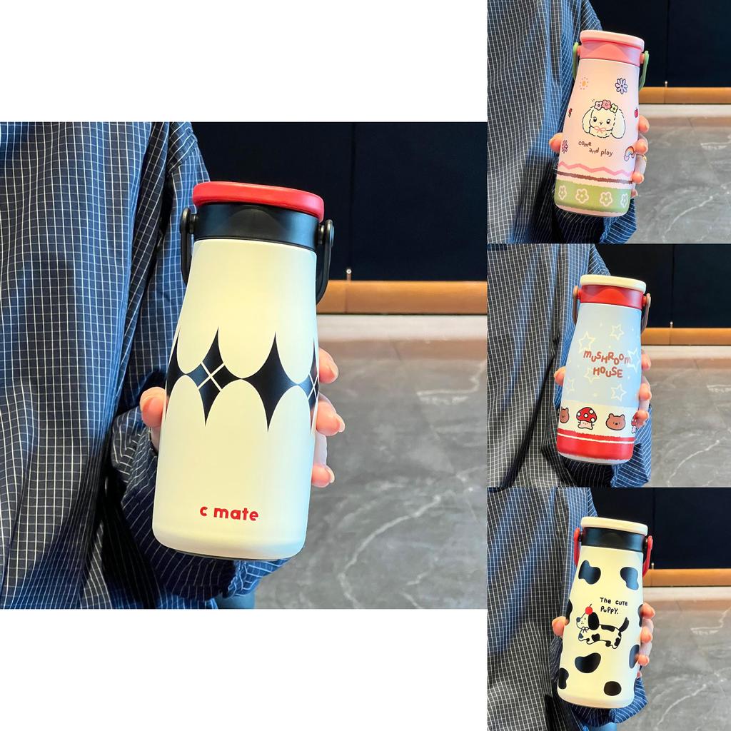 Letter Dog Cartoon Pattern Ceramic Inner Thermos Bottle With Straw For Travel And Office Use