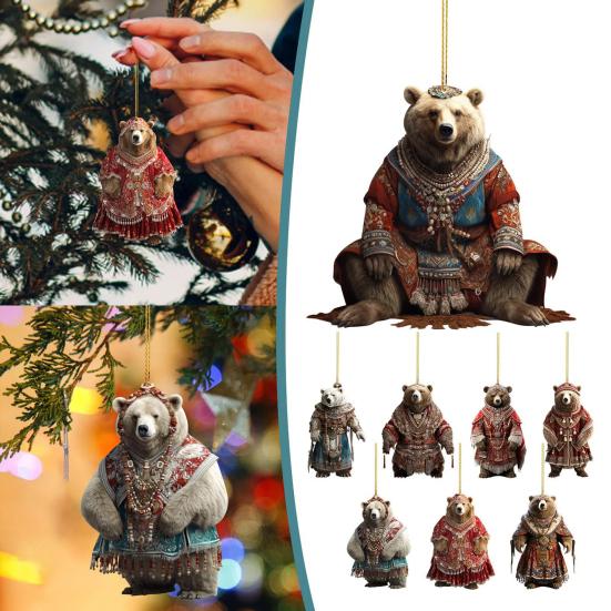Polar Bear Christmas Ornament Cute Bear Xmas Tree Ornament 2D Acrylic Hanging Pendant for Car Interior Home Decor