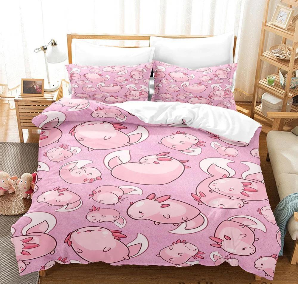 

Комплект постельного белья Kawaii Animal Axolotl Print Single Twin Full Queen King Size Bed Set Aldult Kid Bedroom Duvetcover Set 3D Anime 218x177cm 86x70in