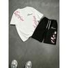 American Men's Summer Cherry Blossom Print Comfortable Breathable Round Neck T-Shirt Drawstring Shorts Set Outdoor Casual Wear