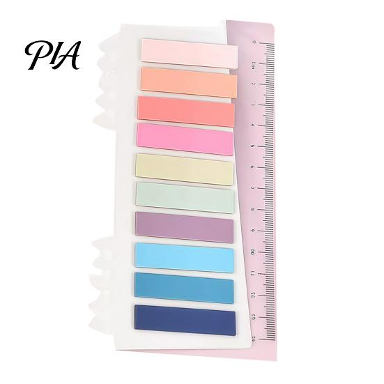 Morandi Color Page Markers Index Sticker Tabs with Built-in Scale Ruler, Transparent Portable Ruler Set PET Markers, Compact Writable Book Labels for
