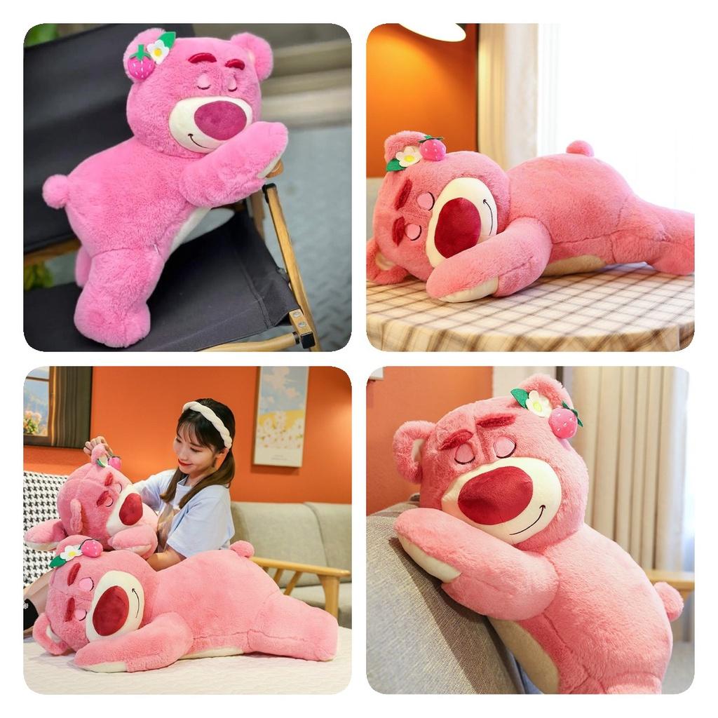 Cute Short Plush Strawberry Bear Stuffed Toy Pillow For Kids 35cm Pink