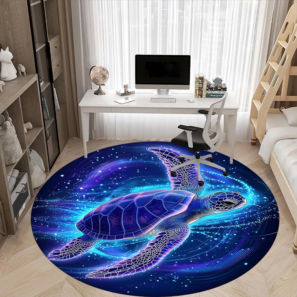 1pc Sea Turtle Chair Carpet for Office, Round Polyester Mat, Indoor Decor for Office, Easycare Fabric, Washable Non-slip Area Carpet