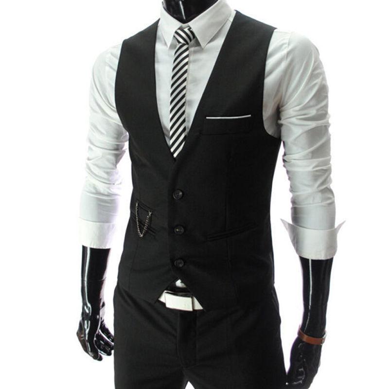 

Чоловічі жилети Slim Fit Чоловічий костюм Жилет Чоловічий жилет Gilet Homme Casual без рукавів Формальний діловий піджак L чорний