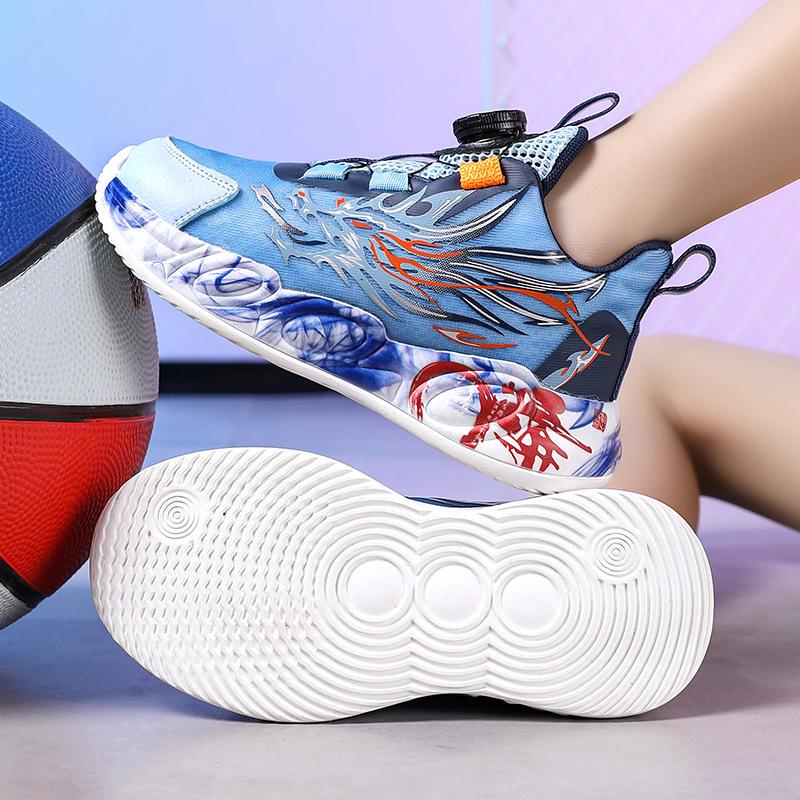 Spring and summer ice silk mesh children's sports shoes rotating buckle light boys running shoes primary school students trend graffiti running shoes