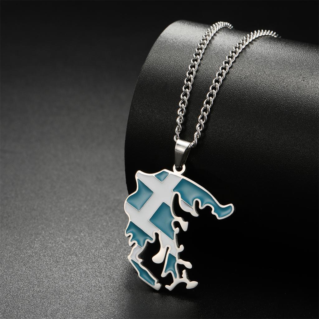  Drip Oil Greece Map Pendants Necklaces 2024 Stainless Steel Gold Silver Color Fashion Greek Flag Patriotic Jewelry Gifts