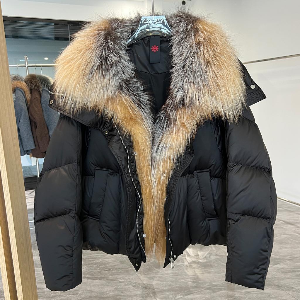 Golden Island fox fox fur big fur collar goose down jacket short down jacket women's loose and thickened winter new coat tide
