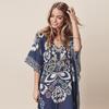 Navy Blue Floral Chiffon V-Neck Bikini Cover-Up Dress for Women