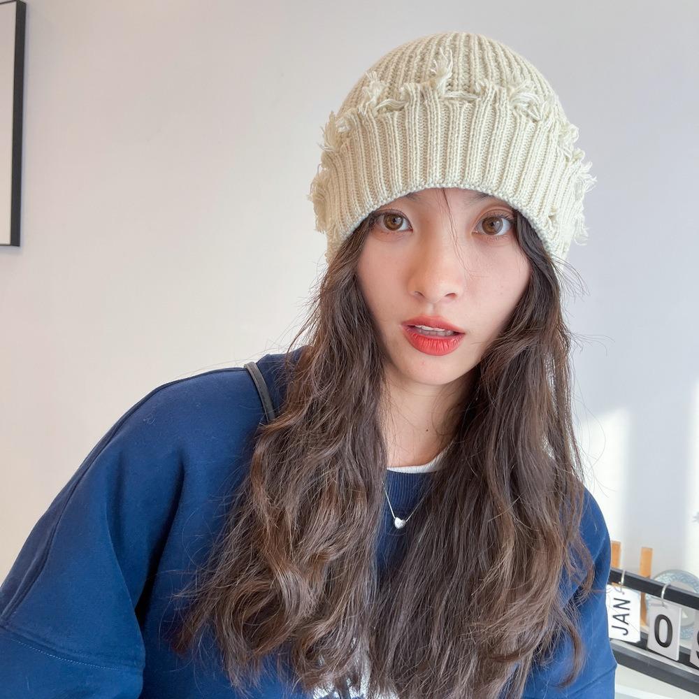 Solid Color Knitted Hat Dilapidated Hole Hip-Hop Hat New Beanie Cap Women Men