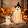 Haunted House Party Supplies Halloween Ghost Walking Dog Decor with LED String Light, Spooky Glowing Battery Powered Lights Puppy for