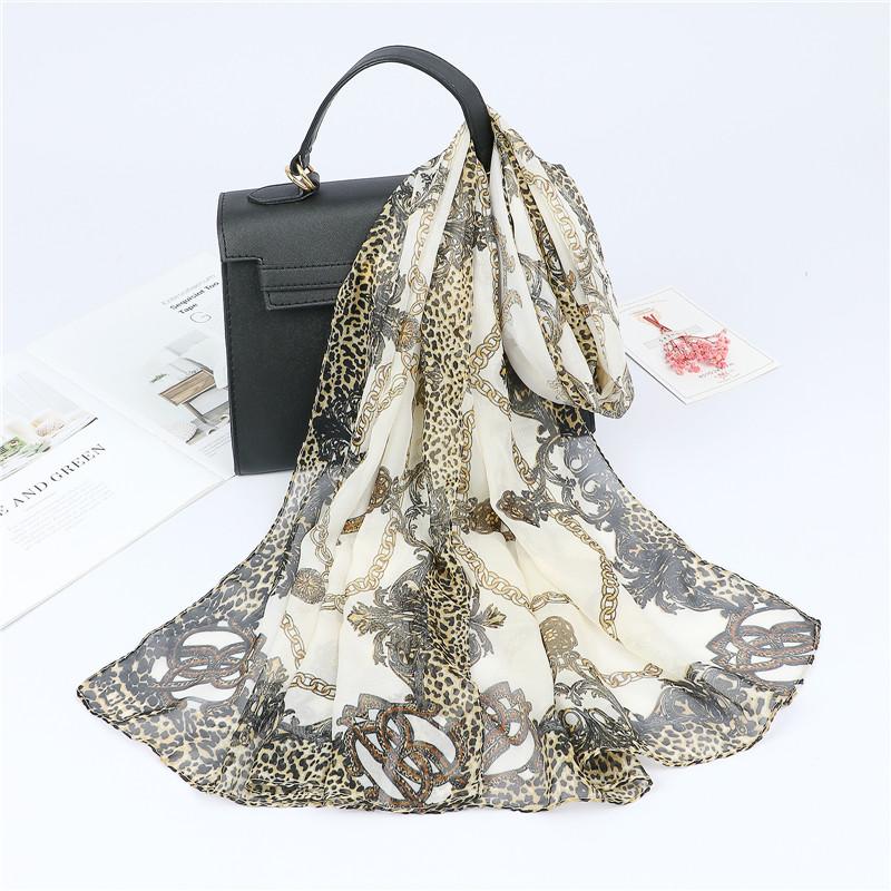 Spain Fashion Sexy Leopard Floral Patchwork Chiffon Silk Scarf Shawl Lady High Quality Wrap Beach Cover-Ups Hijab Snood 150*50Cm