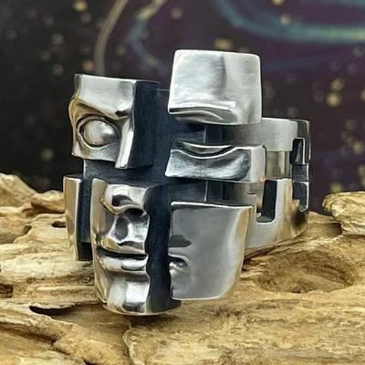 Bagues Masque Multifacettées Style Rétro Bagues Durables en Alliage de Zinc Bijoux Idéaux pour les Jeunes Tendanceurs et les Amateurs d'Art
