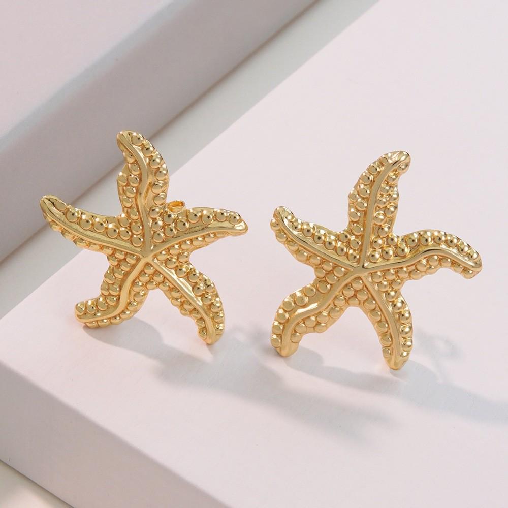 Stainless Steel Ocean Series Starfish & Seashell Earrings - Simple, Versatile Women's Jewelry