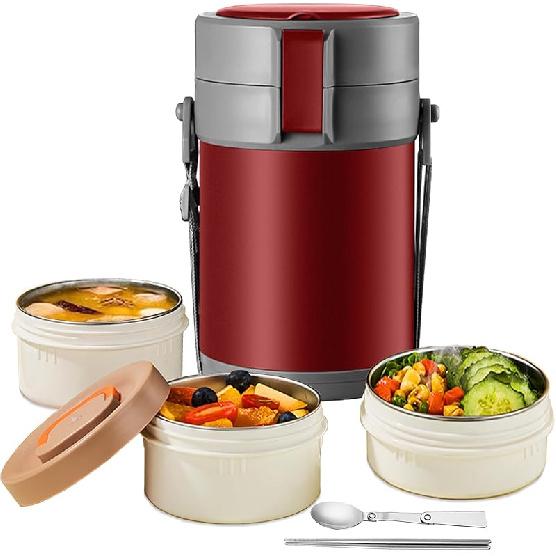 82oz Adults Thermo Food Jar For Hot Food 3 Tier Bento/Food Wide Mouth Insulated Stackable Food Containers Hot Cold lunch box for Work Office Outdoors