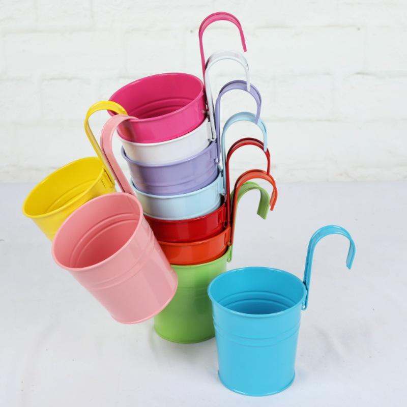 Set of 10, Colorful, Iron Hanging Pots, Home Decoration, Balcony Hanging Flower Pots, Hanging, Creative, European Style Countryside with Green Plants