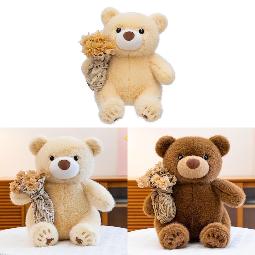 Plush Bear Toy With Floral Hat For Romantic Gift And Kids Play