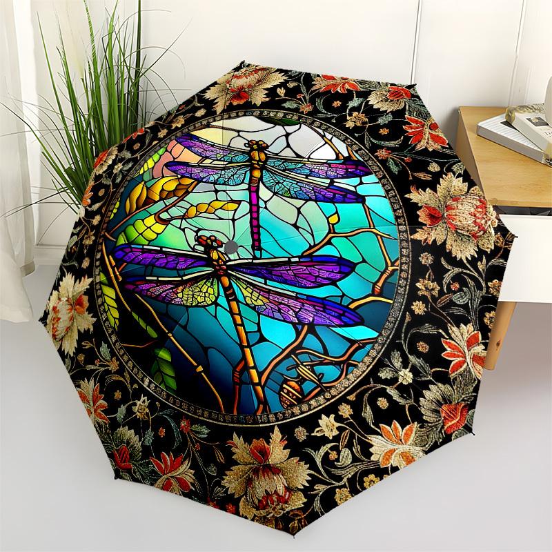 

Color Retro DragonfliesThemed Automatic Opening and Closing umbrella - 8 Ribs, Suitable for Leisure and Going Out, Outdoor Accessory, Gothic