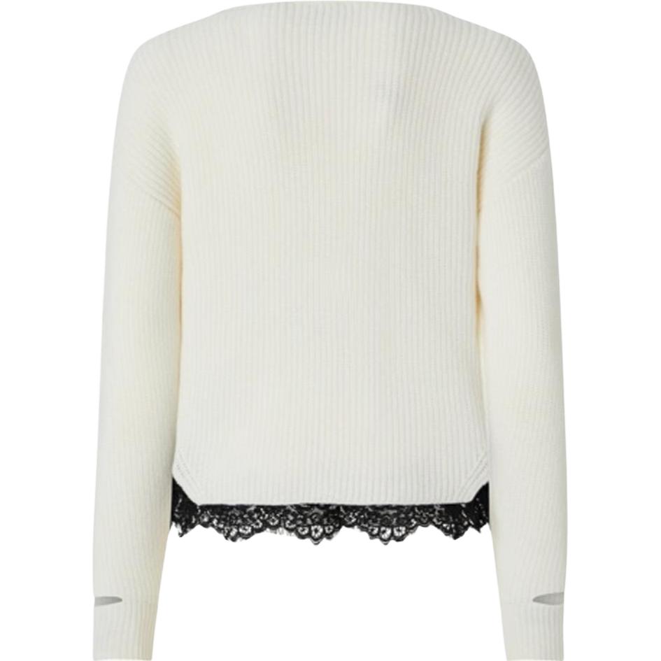 PINKO Lace Hem Cut Long Sleeve Sweater Women sweater White 100720A238-Z06