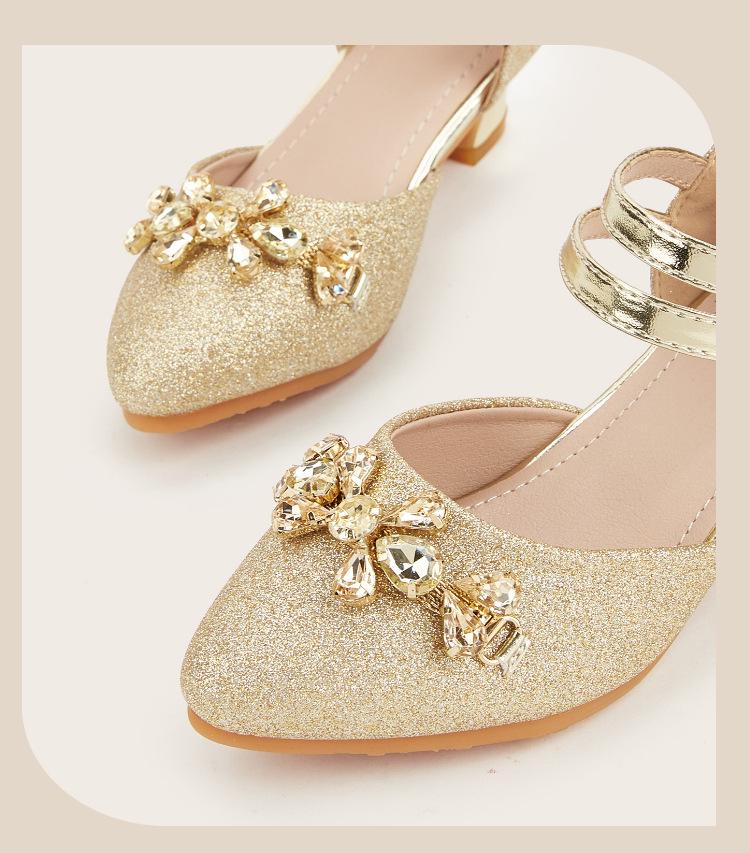 2025 Winter Rhinestone Princess High Heels for Girls - Pointed Toe, Hollow Design