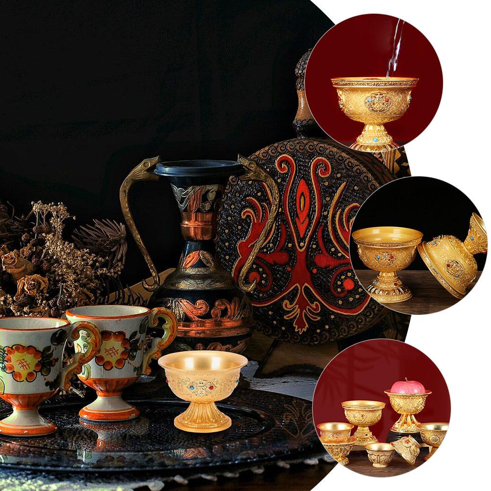 Copper Water Offering Bowl Rust-Resistant Polished Golden Buddhist Worship Bowl for Home Temple Office Yoga Meditation