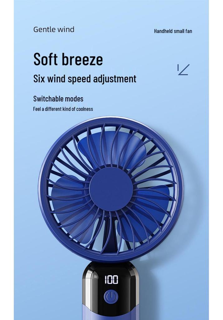 6-Speed Mini Handheld USB Fan: Silent, Strong, Portable with Digital Display – Perfect for Desktop or Travel