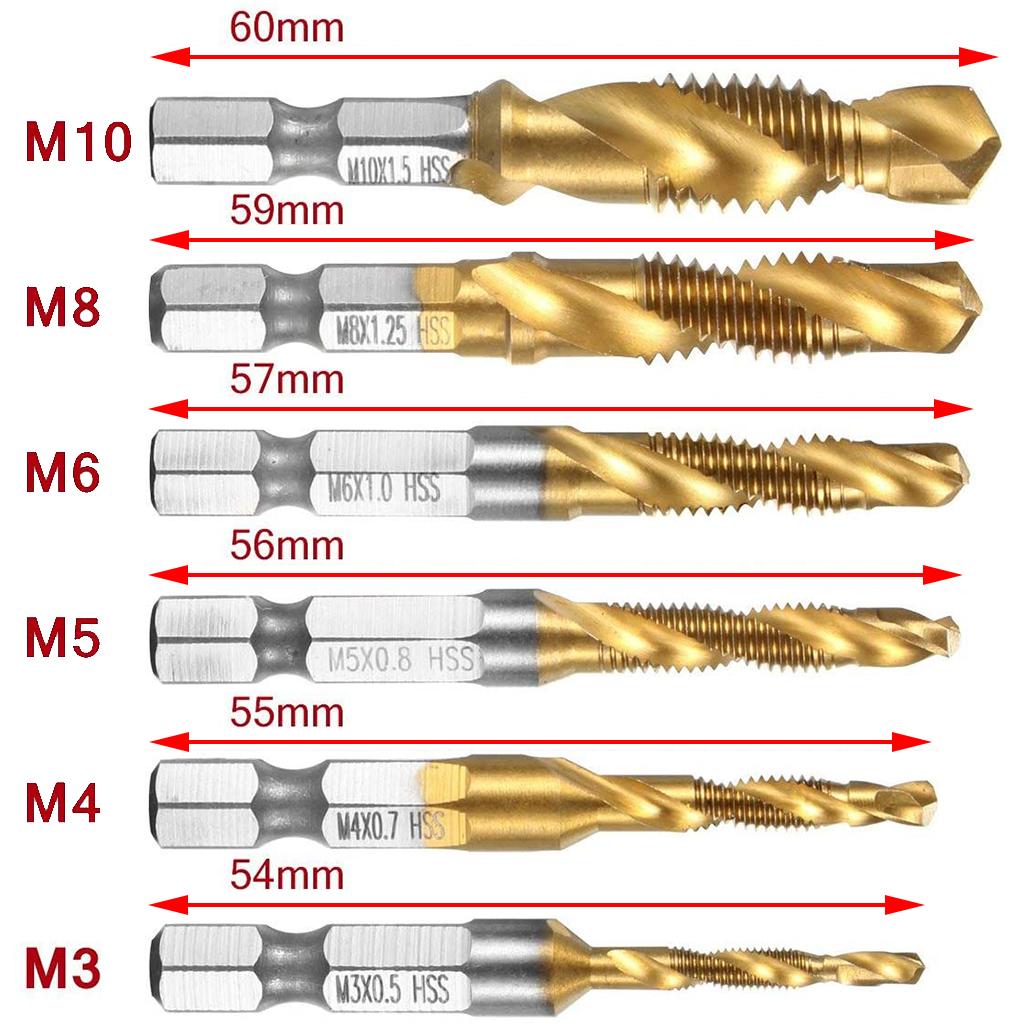 Drill Tap Combination for Titanium Coated HSS 1/4inch Hex Shank Metric Thread Dr