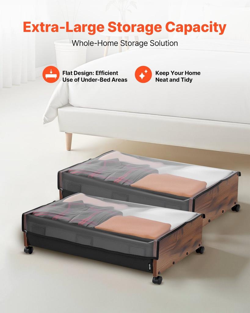 Aufbewahrung unter dem Bett mit Rädern, 650 x 460 x 180 mm Unterbettbehälter, Schuhaufbewahrung unter dem Bett mit abschließbaren Rädern, Rollende Aufbewahrung unter dem Bett