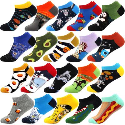 Springtime Fashion Colorful Cotton Mens Socks Harajuku Stripe Art Oil Painting Animal Print Beer Fries Funny Happy Ankle Socks