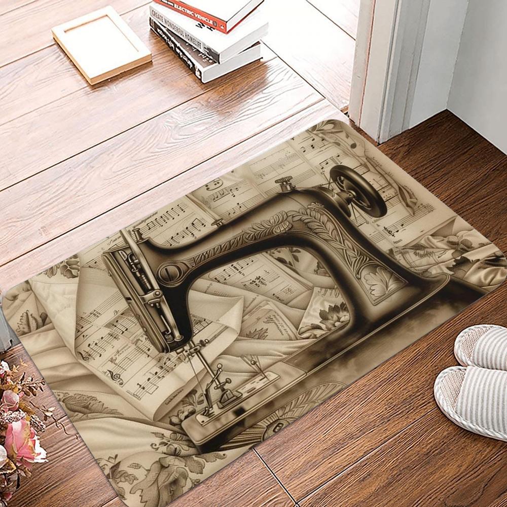 Vintage Sewing Machine Design Welcome Doormat Entrance Floor Mat Funny Doormat Door Mat Decorative Indoor Outdoor Doormat