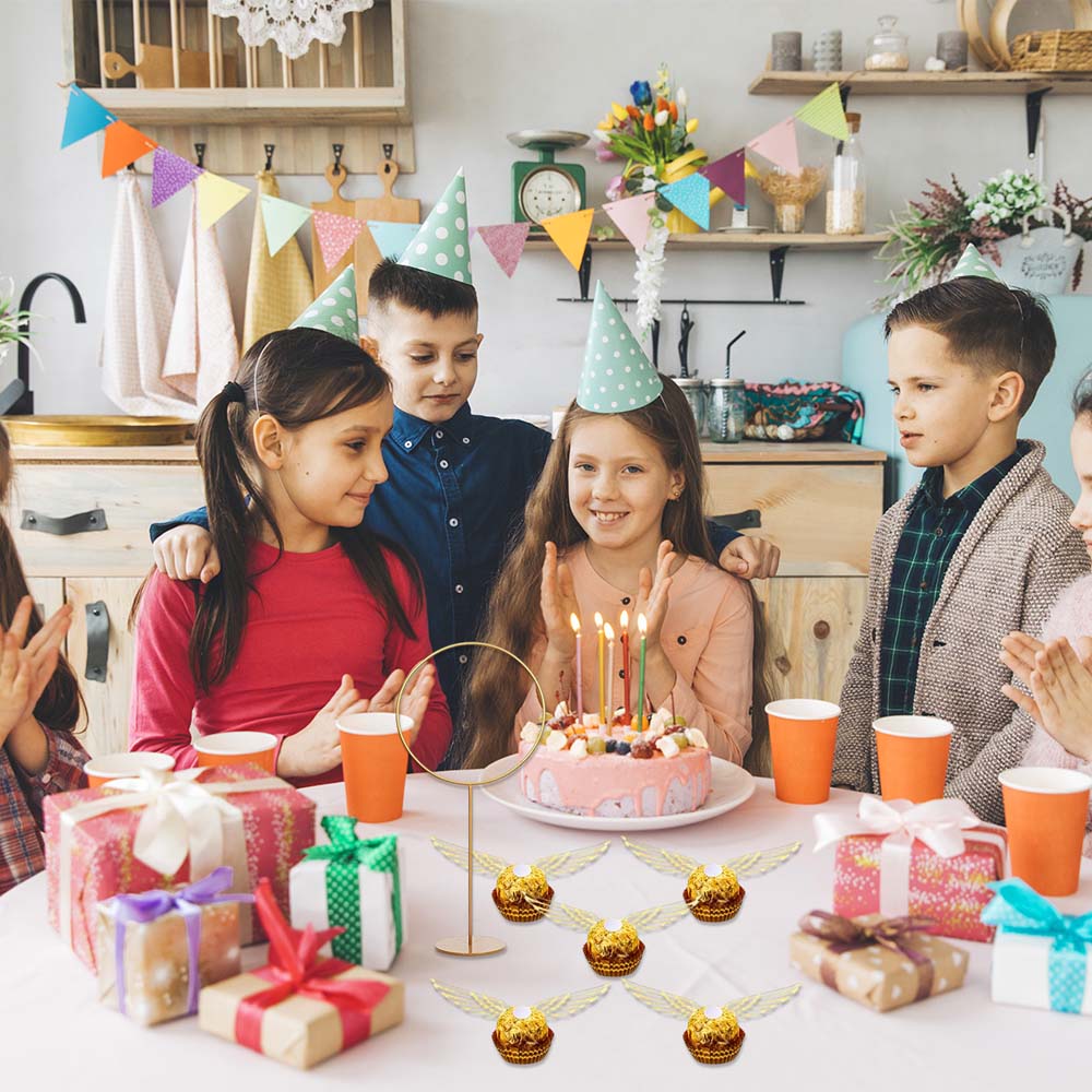 103 Pcs Wizard Party Chocolate Decoration, with 3 PCS Gold Goal Posts, 50Pcs Golden Snitch Wings Chocolate Wafer Cupcake Toppers with 50Pcs Glue Point