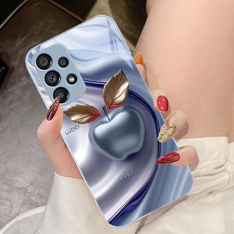 Happy Black Apple For Samsung Galaxy S10 4G S20 11E 30 S21 22 S24 Fe Pro S23 S25 Ultra 5G S9 Tempered Glass Phone Case