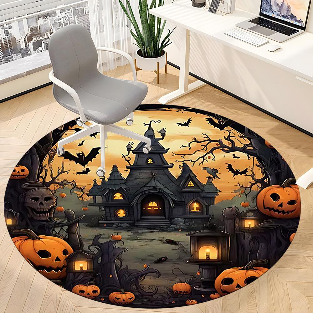 1pc Halloween Haunted Office Round Area Rug, Under Office Chairs Bedroom Living Room Home Decor, Room Deco, Available in Various Sizes