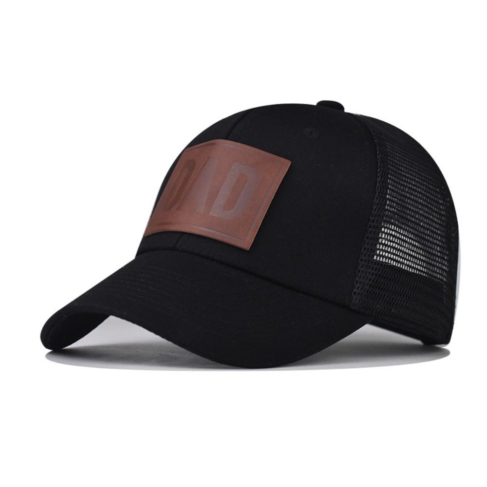 Curved Brim Mesh Trucker Hat DAD Leather Label Snapback Cap Casual Dad Hat Summer Outdoor