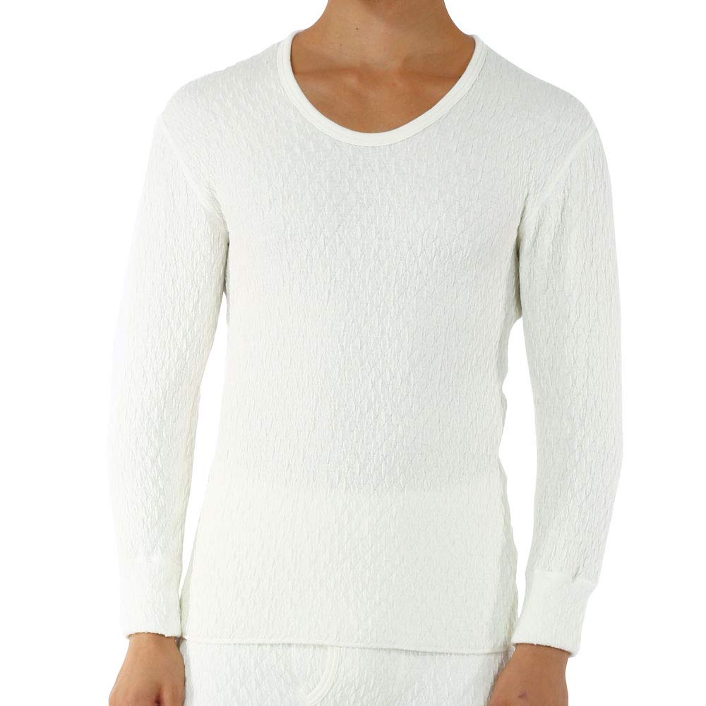 Hidamari Premium Wave Long Sleeve Warm Size Men's U-Neck Shirt, Underwear, Triple-Layer Construction, M, Off-White [PW901-OWH]