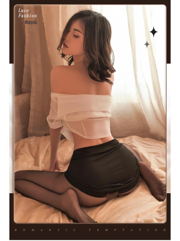Man Yan Sexy OL Secretary Teacher Uniform Set: Lace-up Shirt & Bodycon Pencil Skirt Two-piece
