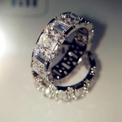 European and American Fashion Versatile Simple Shiny Square Diamond Trapezoidal Ladder Square Crystal Gem Diamond Row Ring Accessories