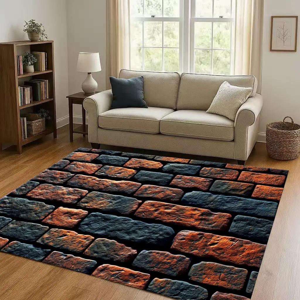 Retro Brick Stone Building Wall Art Living Room Non-Slip Area Rug Soft Carpet for Bedroom Playroom Sofa Home Decor Doormat