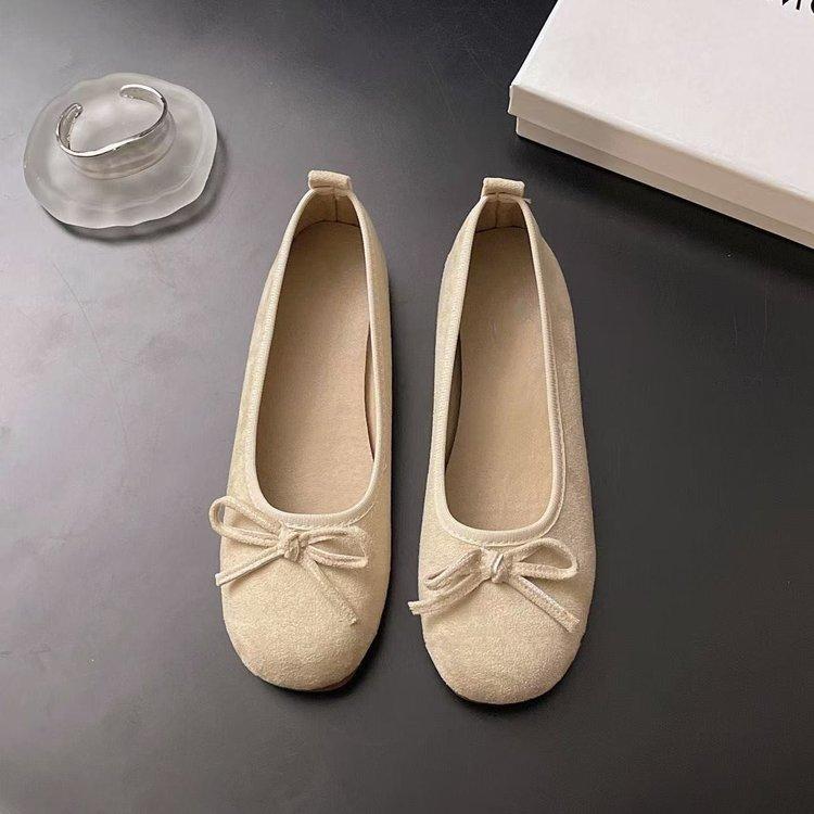 French Style Bow Round Toe Ballet Shoes Fairy Shoes Flat Gentle Evening Shoes Paired with Dress Shallow Mouth Single Shoes