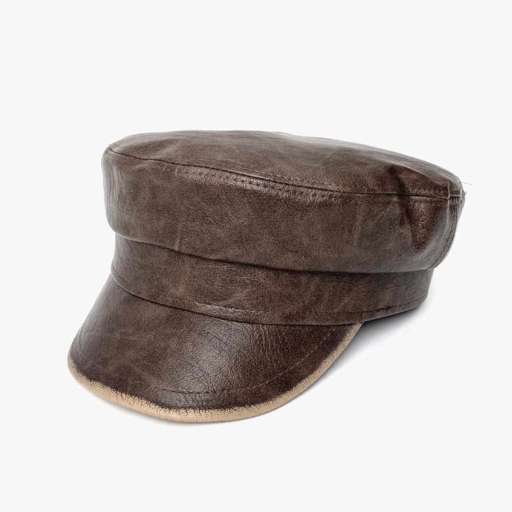 Autumn and Winter Pu Leather Retro Octagonal Hat for Women with Old Temperament and Versatile Face Showing Small Beret Korean Style Ripples Hat