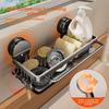 Kitchen Aluminum Suction Cup Sink Organizer With Drip Tray For Wall Mounting