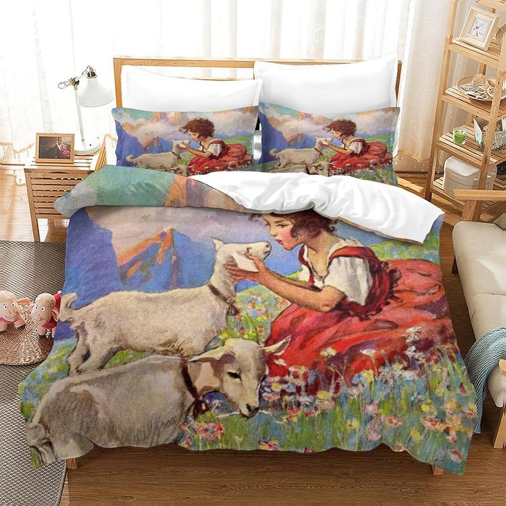 Alpen Heidi Bettbezug Tapferes Mädchen Bettwäscheset, Weiche Kinderbettdecke, Einzelbett Doppelbett Vollbett King-Size Bett King-Size Bettwäscheset