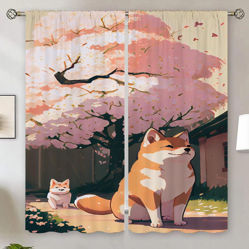 Shiba Inu Living Room Curtains for Living Room 2 Elegant Pieces Tulle In Kitchen Curtain Blackout Curtain 100% Partition Shades