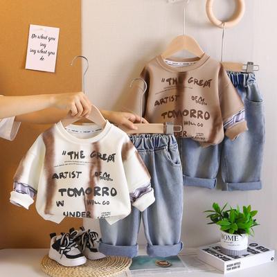Jungen Zweiteiler mit langen Ärmeln - Rundhals Fake-Zweiteiler Hoodie-Set - modische bedruckte Kleidung - 6 Monate - 5 Jahre