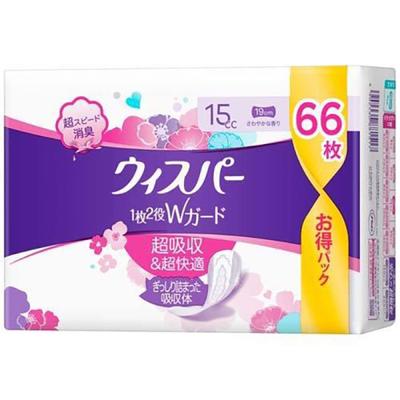 P&G Whisper 1 Sheet, 2 Roles W Guard Secretion & Moisture Care Panty Liner 15cc Large Pack 66 Sheets