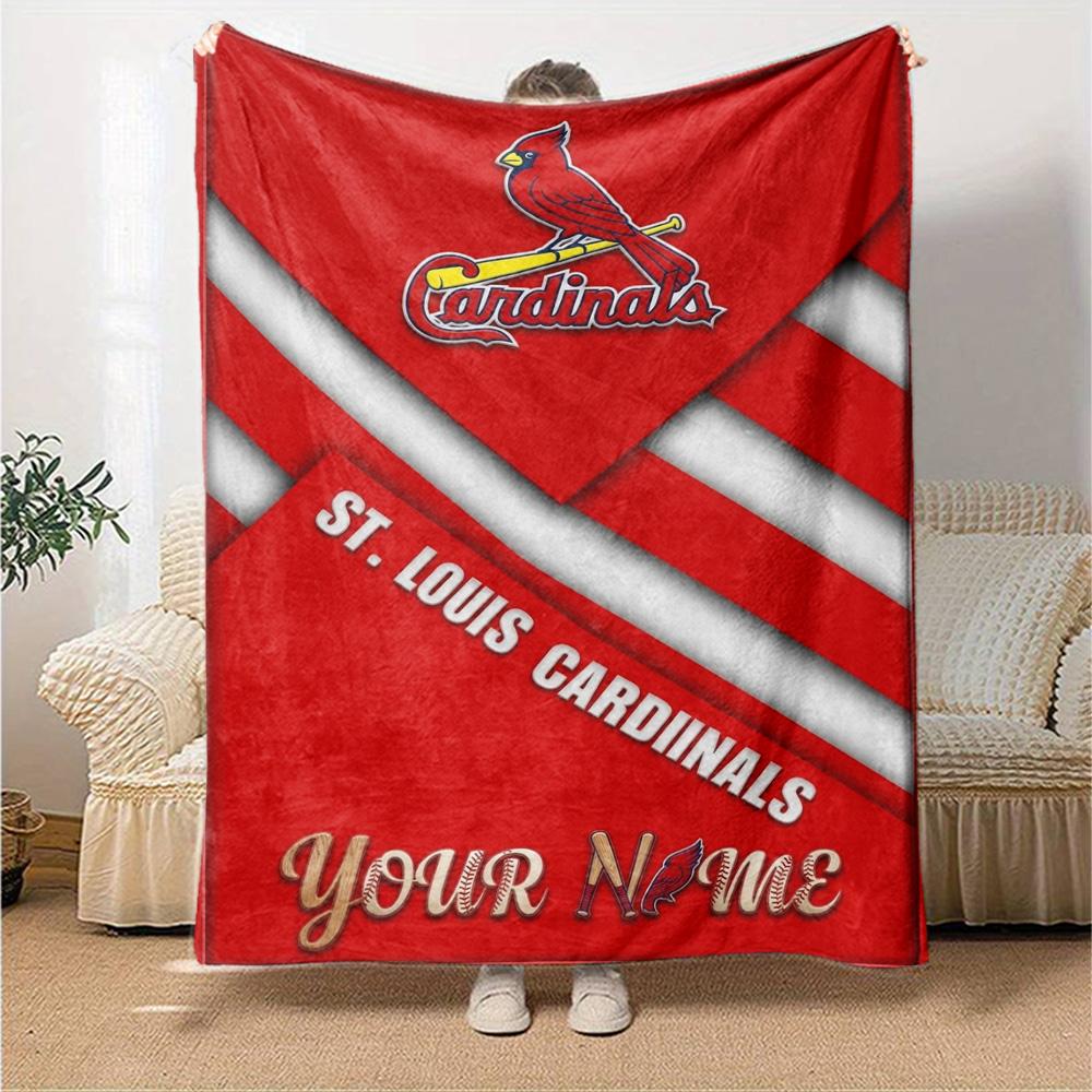 Name Custom St. Louis Cardinals Logo Print Flannel Blanket High Quality Warm Comfortable Cover for All Seasons Perfect for Gifts Home Decor