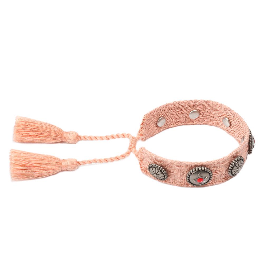 European Woven Bracelet with Metal Nail Buckle and Tassel for Women