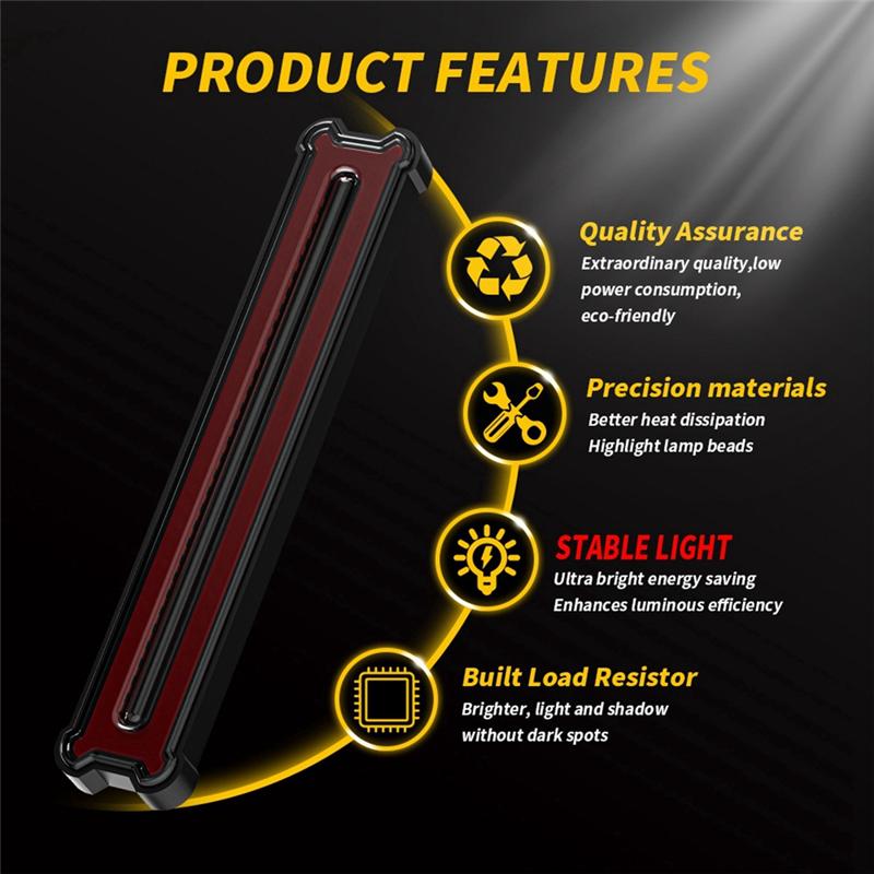 A28G-Rectangular LED Tail Light Bar Brake Indicator Rear Bumper Flowing Turn Signal Lamp DRL For Pickup Truck Semi Trailer RV