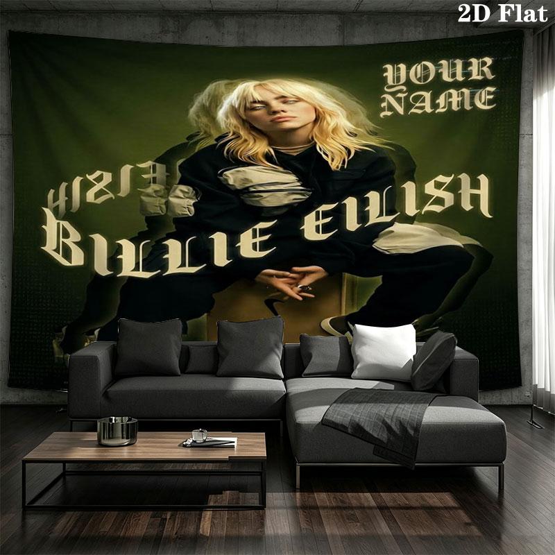 Arazzo da Parete con Nome Personalizzato Billie Eilish Appeso Estetico alla Parete Coperta in Tessuto Stampato Arazzi Decorativi per Camera da Letto Soggiorno Decorazioni per la Casa