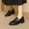 New Thick and Comfortable Black Small Leather Shoes Round Head Non-slip Soft Sole Casual Large Size Four Seasons Low Heel Square Heel Single Shoes W